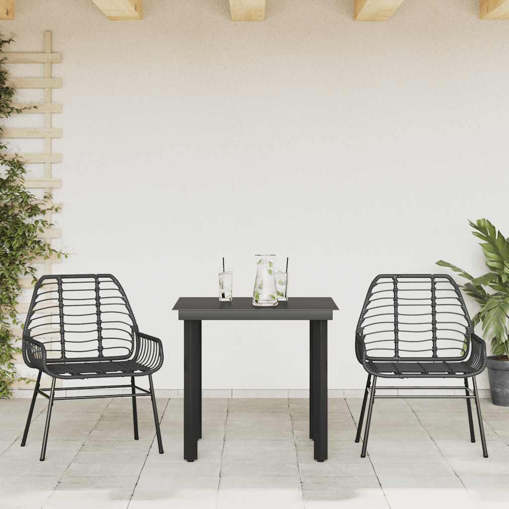 vidaXL 3 Piece Garden Dining Set Black Poly Rattan Glass