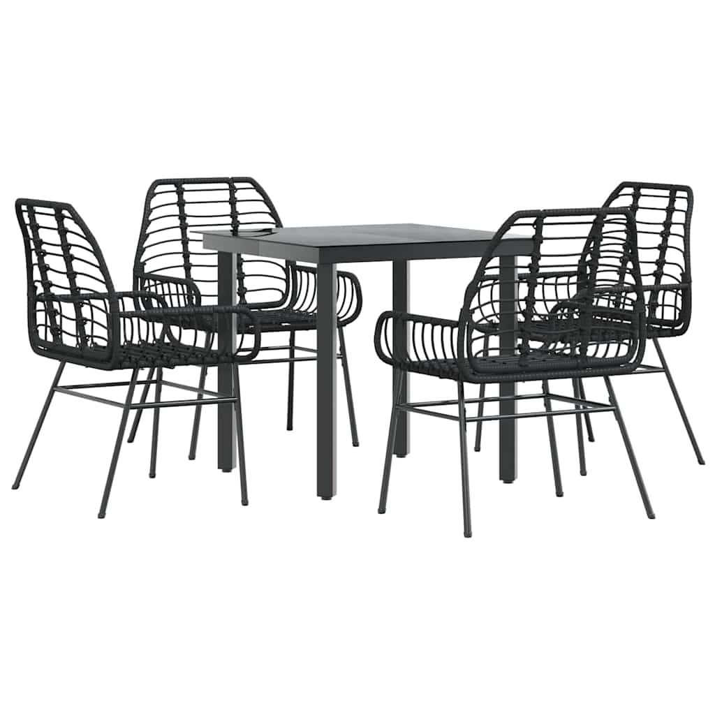 vidaXL 5 Piece Garden Dining Set Black Poly Rattan Glass