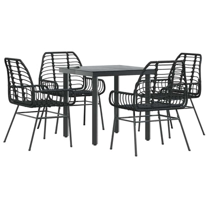 vidaXL 5 Piece Garden Dining Set Black Poly Rattan Glass