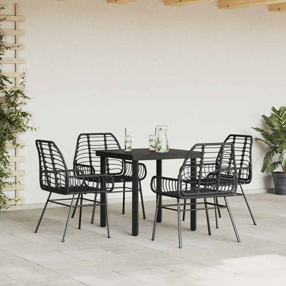 vidaXL 5 Piece Garden Dining Set Black Poly Rattan Glass