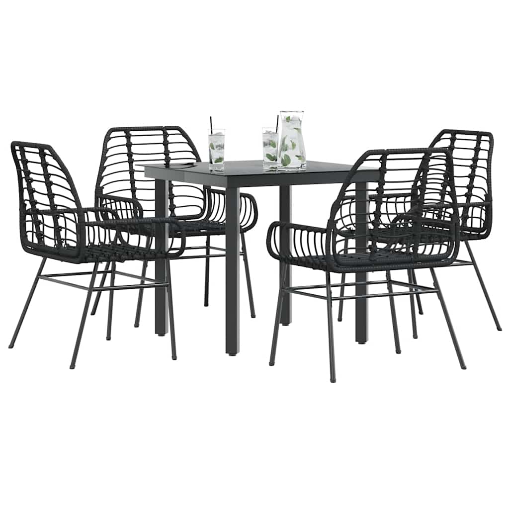 vidaXL 5 Piece Garden Dining Set Black Poly Rattan Glass