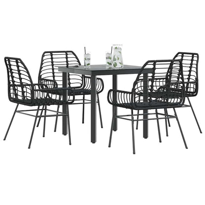 vidaXL 5 Piece Garden Dining Set Black Poly Rattan Glass
