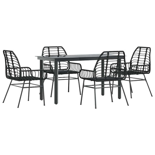 vidaXL 5 Piece Garden Dining Set Black Poly Rattan Glass