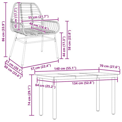 vidaXL 5 Piece Garden Dining Set Black Poly Rattan Glass