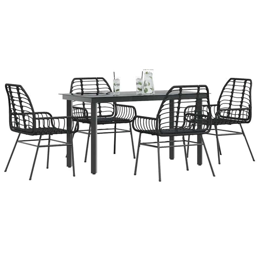 vidaXL 5 Piece Garden Dining Set Black Poly Rattan Glass