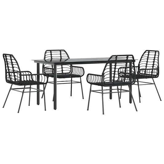 vidaXL 5 Piece Garden Dining Set Black Poly Rattan Glass