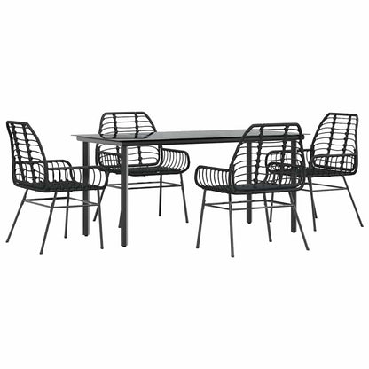vidaXL 5 Piece Garden Dining Set Black Poly Rattan Glass