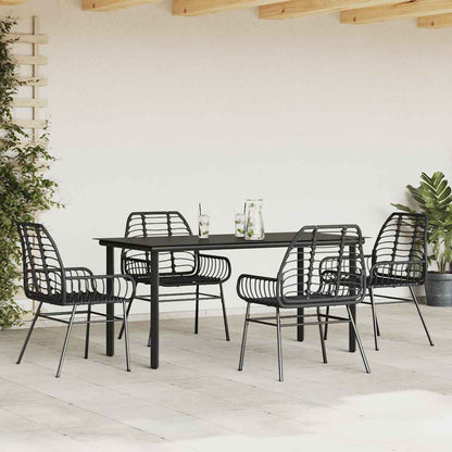 vidaXL 5 Piece Garden Dining Set Black Poly Rattan Glass