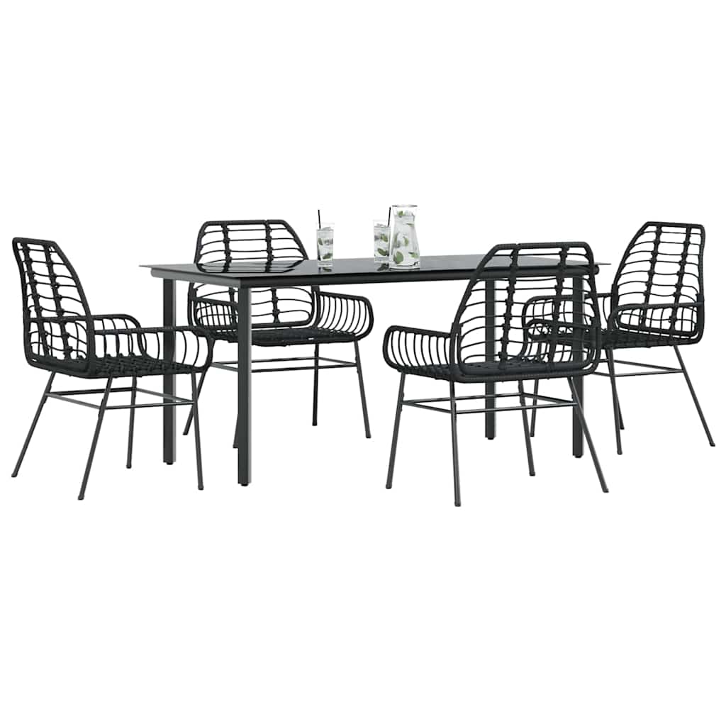 vidaXL 5 Piece Garden Dining Set Black Poly Rattan Glass