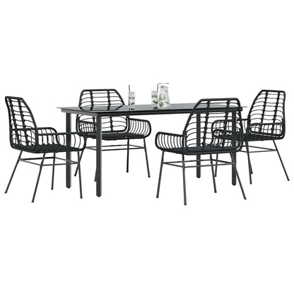 vidaXL 5 Piece Garden Dining Set Black Poly Rattan Glass