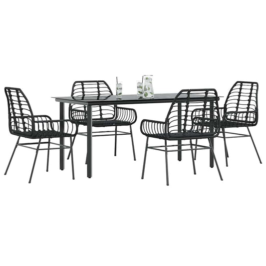 vidaXL 5 Piece Garden Dining Set Black Poly Rattan Glass