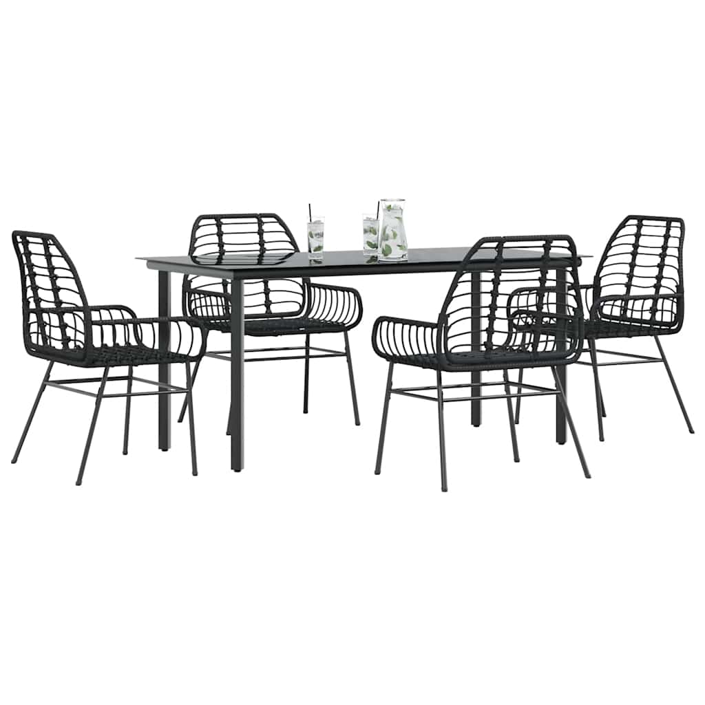 vidaXL 5 Piece Garden Dining Set Black Poly Rattan Glass