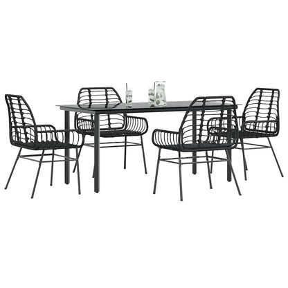 vidaXL 5 Piece Garden Dining Set Black Poly Rattan Glass