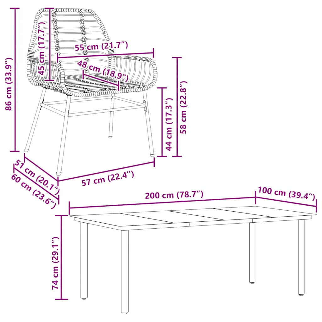 vidaXL 7 Piece Garden Dining Set Black Poly Rattan Glass