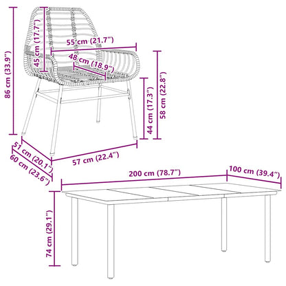 vidaXL 7 Piece Garden Dining Set Black Poly Rattan Glass