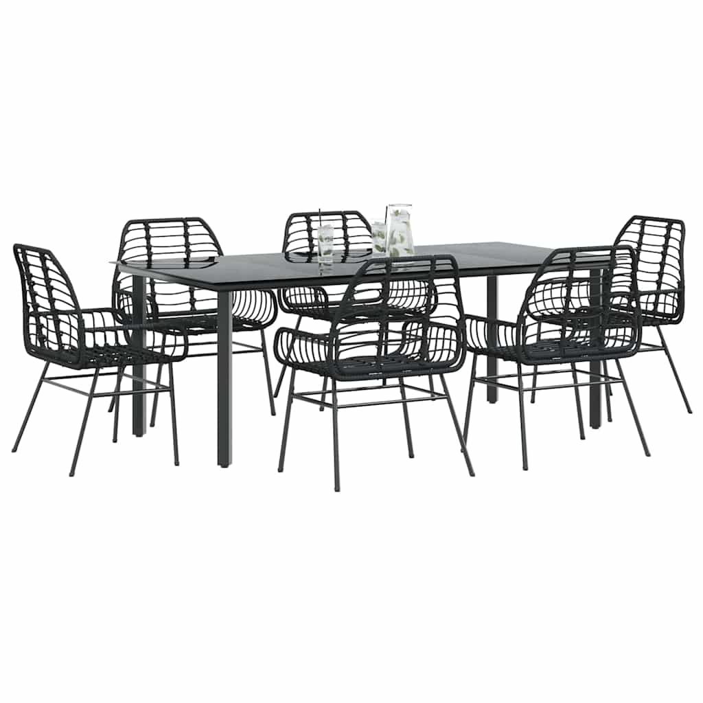 vidaXL 7 Piece Garden Dining Set Black Poly Rattan Glass