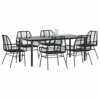 vidaXL 7 Piece Garden Dining Set Black Poly Rattan Glass