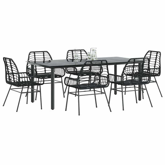 vidaXL 7 Piece Garden Dining Set Black Poly Rattan Glass