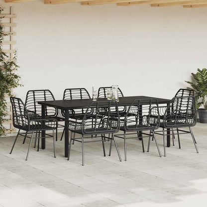 vidaXL 9 Piece Garden Dining Set Black Poly Rattan Glass