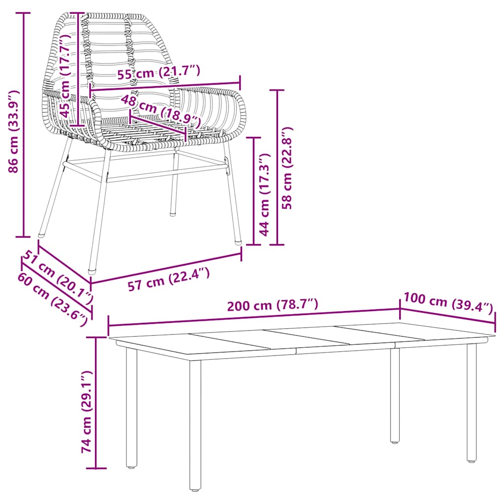 vidaXL 9 Piece Garden Dining Set Black Poly Rattan Glass
