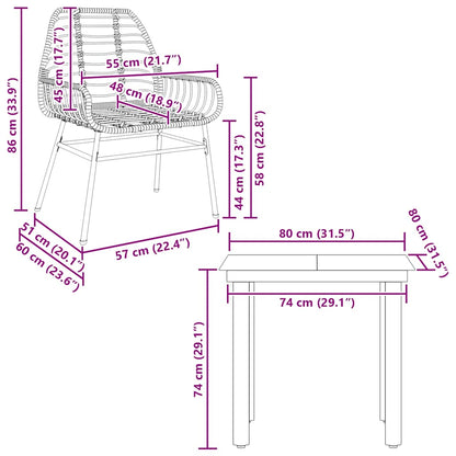 vidaXL 3 Piece Garden Dining Set Brown Poly Rattan Glass