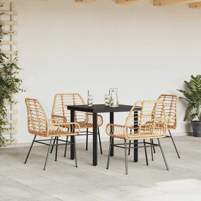 vidaXL 5 Piece Garden Dining Set Brown Poly Rattan Glass