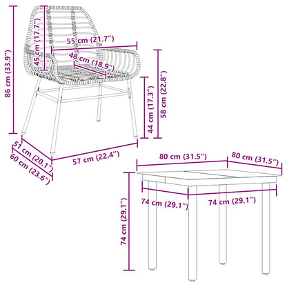 vidaXL 5 Piece Garden Dining Set Brown Poly Rattan Glass