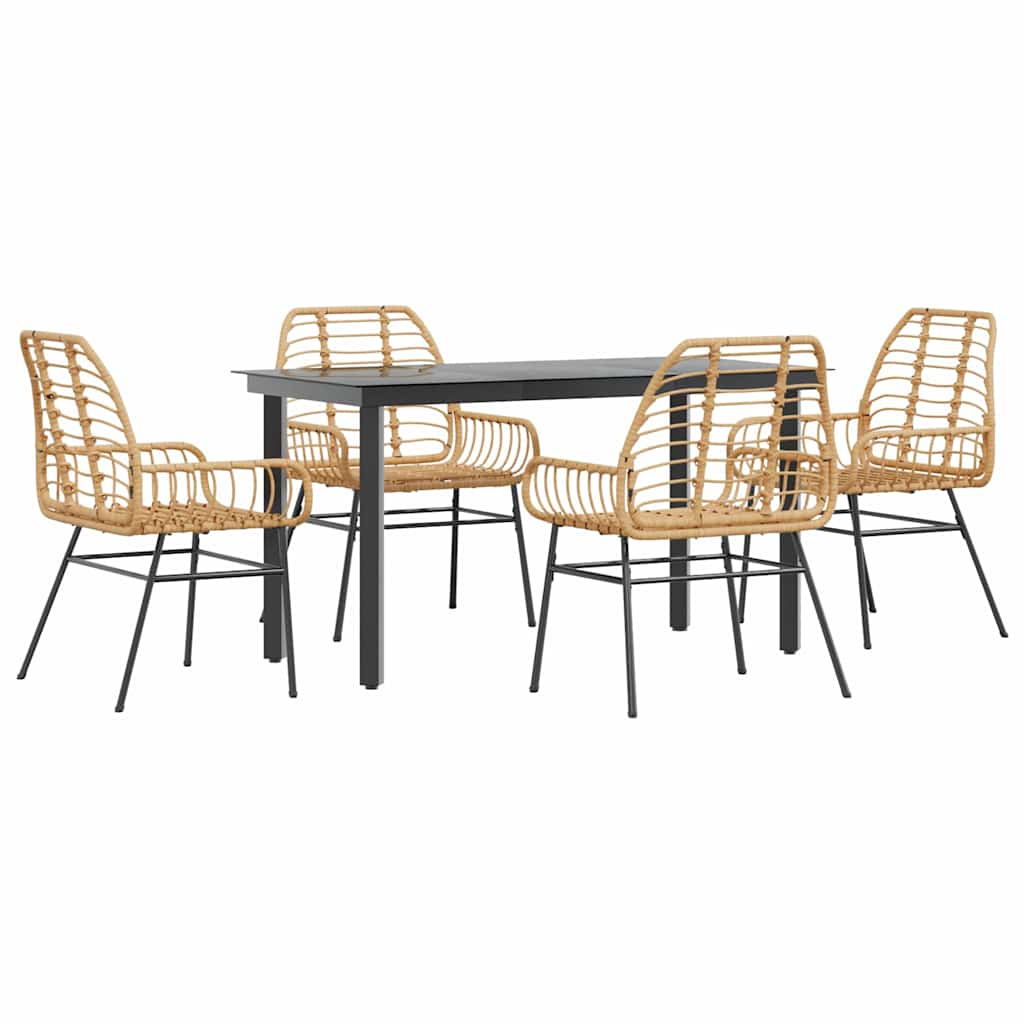 vidaXL 5 Piece Garden Dining Set Brown Poly Rattan Glass