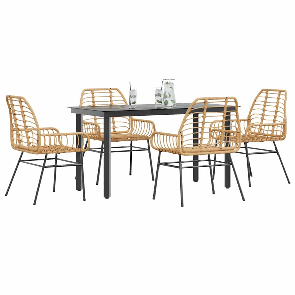 vidaXL 5 Piece Garden Dining Set Brown Poly Rattan Glass