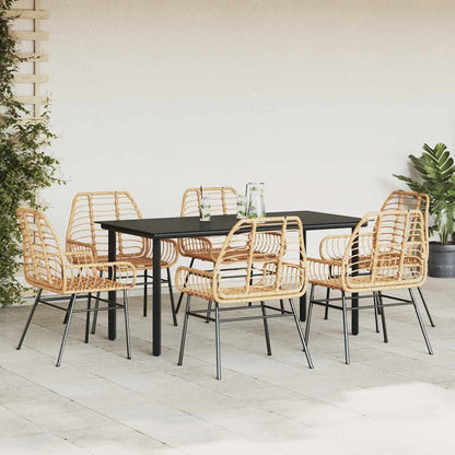 vidaXL 7 Piece Garden Dining Set Brown Poly Rattan Glass