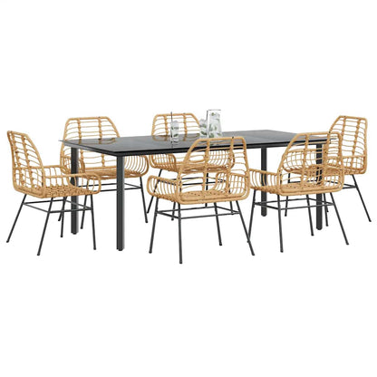 vidaXL 7 Piece Garden Dining Set Brown Poly Rattan Glass