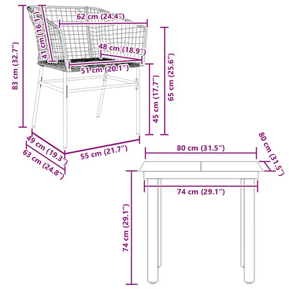 vidaXL 3 Piece Garden Dining Set Black Poly Rattan Glass