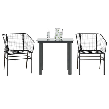 vidaXL 3 Piece Garden Dining Set Black Poly Rattan Glass