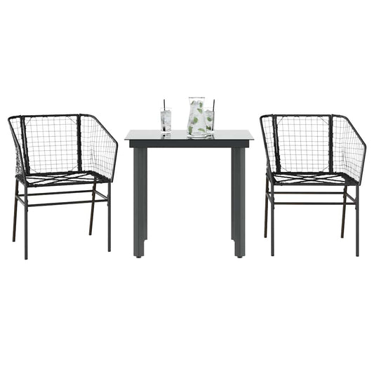 vidaXL 3 Piece Garden Dining Set Black Poly Rattan Glass