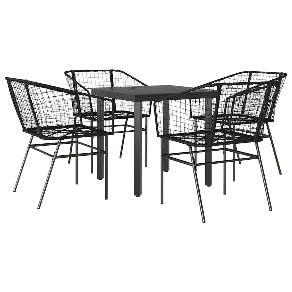 vidaXL 5 Piece Garden Dining Set Black Poly Rattan Glass