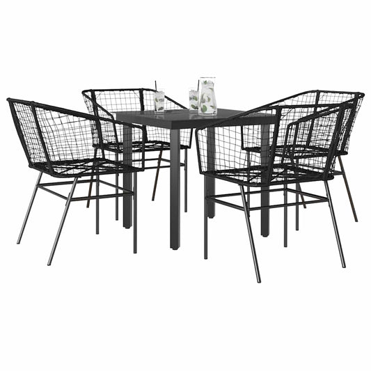 vidaXL 5 Piece Garden Dining Set Black Poly Rattan Glass