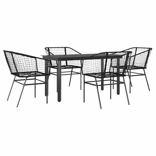 vidaXL 5 Piece Garden Dining Set Black Poly Rattan Glass