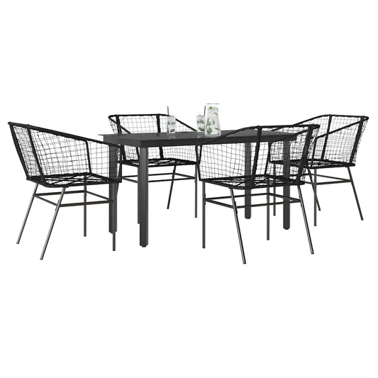 vidaXL 5 Piece Garden Dining Set Black Poly Rattan Glass