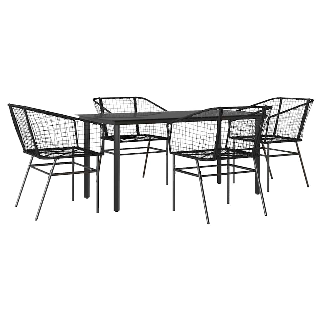 vidaXL 5 Piece Garden Dining Set Black Poly Rattan Glass