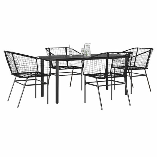 vidaXL 5 Piece Garden Dining Set Black Poly Rattan Glass