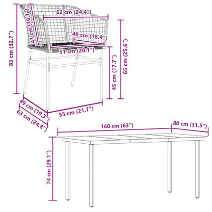 vidaXL 7 Piece Garden Dining Set Black Poly Rattan Glass