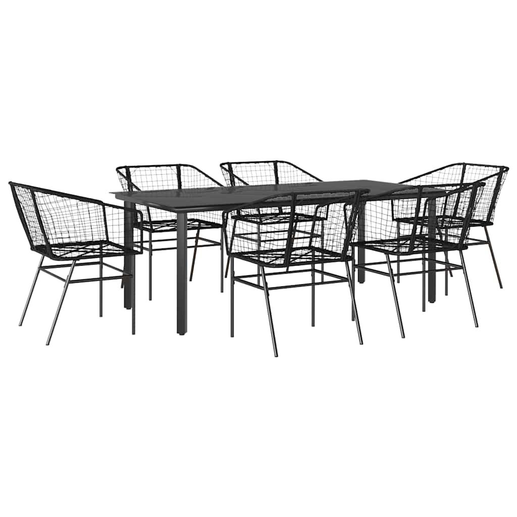 vidaXL 7 Piece Garden Dining Set Black Poly Rattan Glass