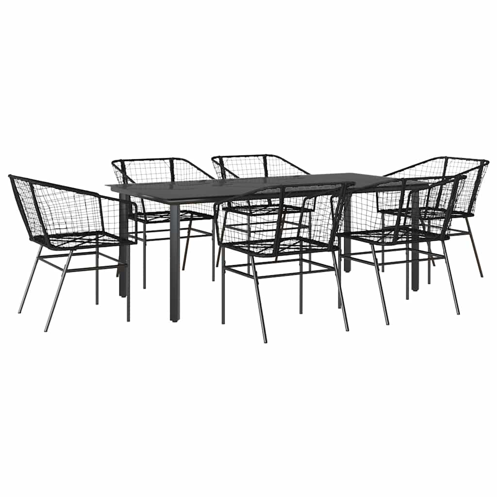vidaXL 7 Piece Garden Dining Set Black Poly Rattan Glass
