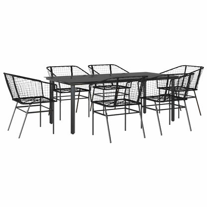 vidaXL 7 Piece Garden Dining Set Black Poly Rattan Glass