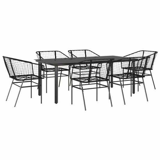 vidaXL 7 Piece Garden Dining Set Black Poly Rattan Glass