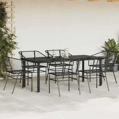vidaXL 7 Piece Garden Dining Set Black Poly Rattan Glass