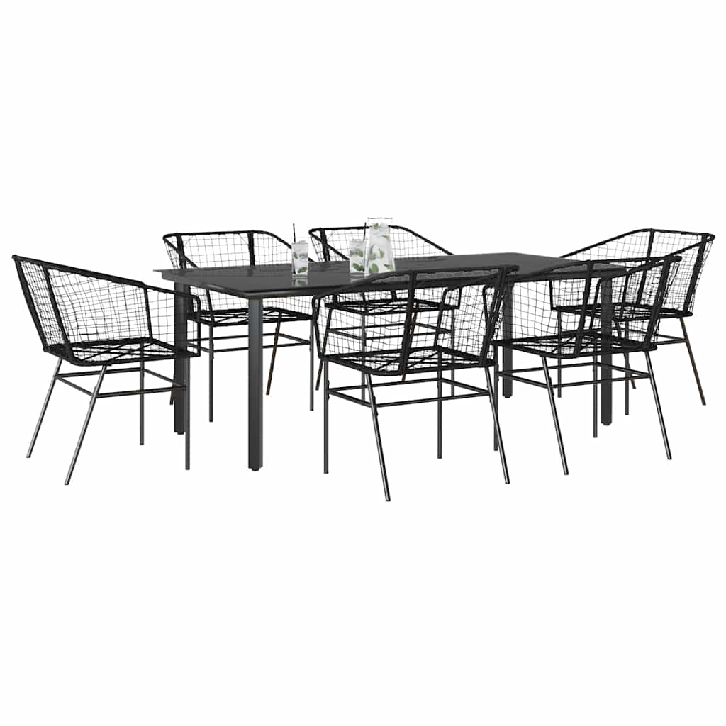 vidaXL 7 Piece Garden Dining Set Black Poly Rattan Glass