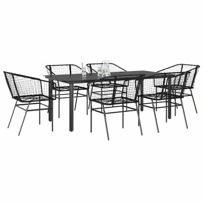 vidaXL 7 Piece Garden Dining Set Black Poly Rattan Glass