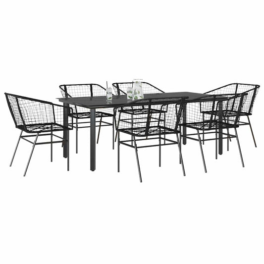 vidaXL 7 Piece Garden Dining Set Black Poly Rattan Glass