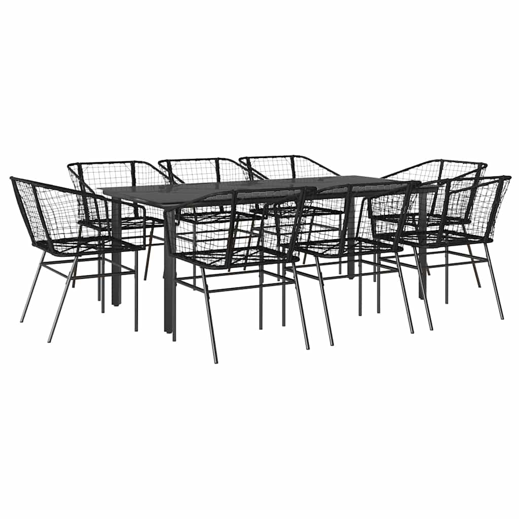 vidaXL 9 Piece Garden Dining Set Black Poly Rattan Glass